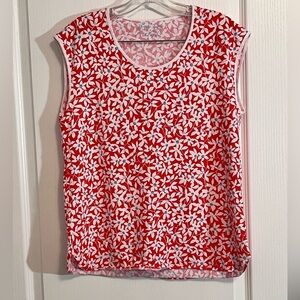 Draper James Size M  Red Floral Mock Neck Sleeveless Blouse Top